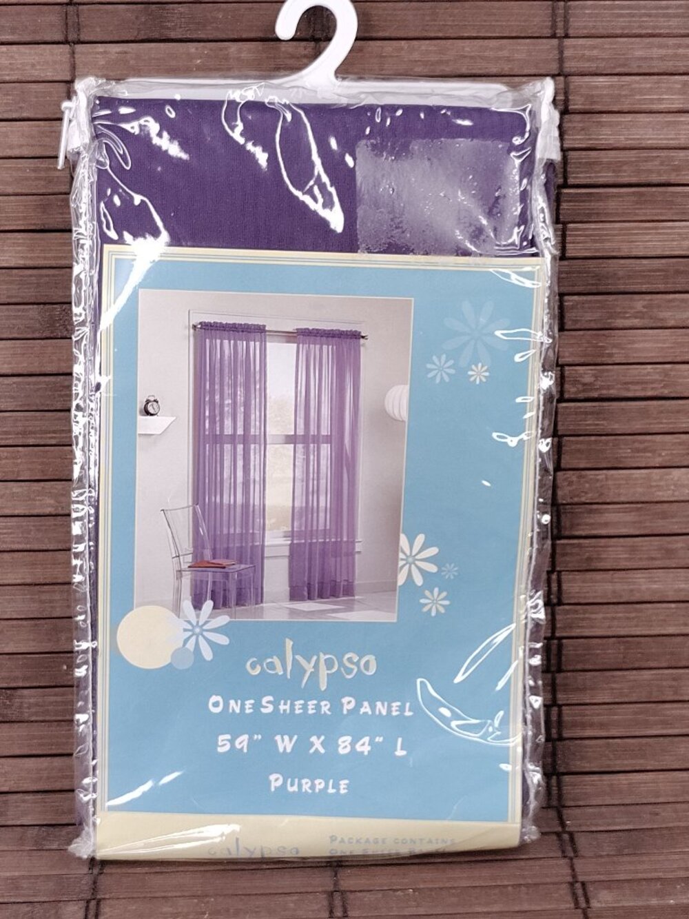 Calypso One Sheer Purple Curtain Panel 59" Wide x 84" Long